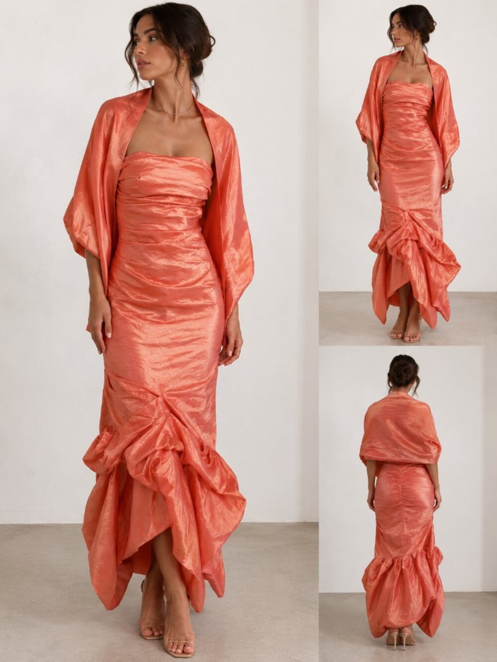 Vintage May Queen Y2k 90s Strapless Taffeta Ruched Mermaid Maxi Gown Size 10
